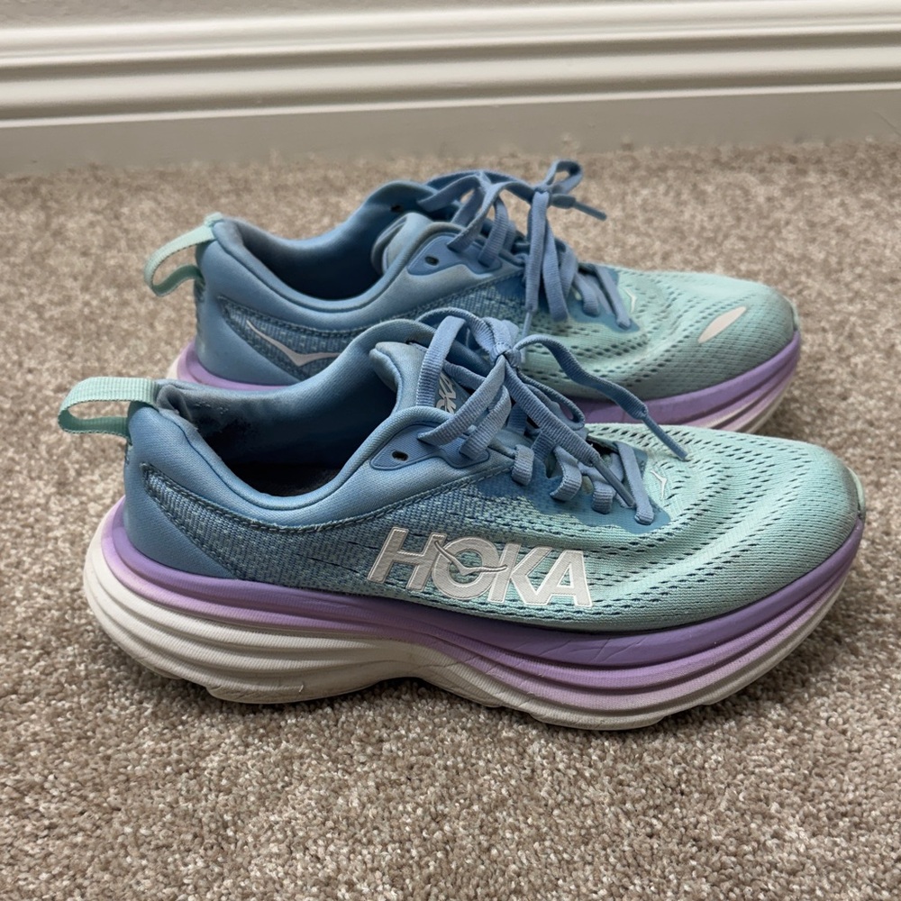 Hoka Aqua and Lavender Athletic Shoes